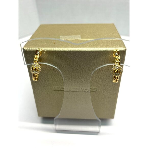 Michael Kors Gold-Tone Chain Link Hoop Earrings With Crystal Accents - Picture 1 of 6